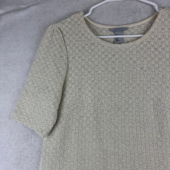 H&M Short Sleeve Weave Sweater Top Women's Small Ivory Mettalic Silver Tailored - Picture 6 of 12